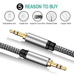 Tan Qy 3.5Mm Nylon Braided Aux Cable 20Ft Audio Auxiliary Input Adapter Male To