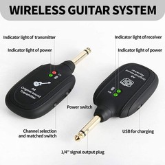 UHF Guitar Wireless System Transmitter+Receiver Built In Rechargeable Battery