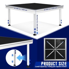 4x4ft Portable Stage Platform – Folding Lightweight Aluminum Height 24″ -41″ USA