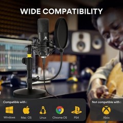 192kHz/24bit USB Microphone Kit with Adjustable Stand for Streaming & Podcasting
