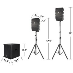 PROREC Line Array Speakers 15-inch P.M.P.O 3000W DJ Speakers with Subwoofer