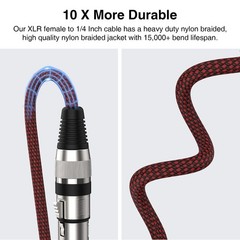 XLR Female to 1/4 Inch Cable 6ft 2Pack, Nylon Braided Microphone Cable 6.35mm…