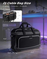 Large Rolling DJ Cable Bag with Wheels, Reinforced Padded Gig Bag with 8 Detacha
