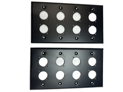 (2) Two Quad Gang Wall Plate Eight XLR Male / Female „D“ BLACK Steel