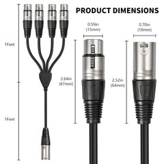 Studio XLR Y Cable 3Pin Metal Connectors 4 Female Port Signal Transmission