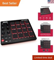 – USB MIDI Controller with 16 MPC Drum Pads, 6 Assignable Knobs, Note Repeat …