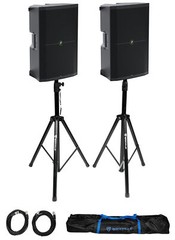(2) Mackie Thump215 15″ 1400w Powered DJ PA Speakers+Stands+Cables+Bag Thump 215