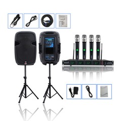 Daul 12″ 2000W Powered Speakers PA Active Speaker Duty Stands Microphone System