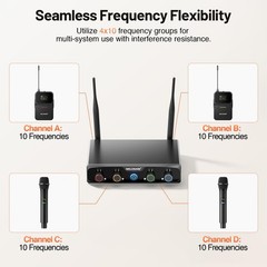 4-Channel Wireless Microphone System,UHF Cordless Mic Set w/ 4×10 Frequencies…