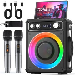 Karaoke Machine with 2 Wireless Microphones, Portable Bluetooth Speaker for A…