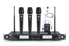 Pyle 4 Channel UHF Wireless Microphone System with 6 Count (Pack of 1), Black