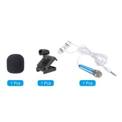 Mini Microphone Blue with Earphone, Mic Stand and Cover for Singing 1Pcs