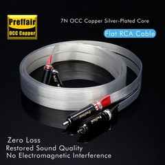 Preffair Silver Plated 8N OCC Copper Flat Ribbon RCA Cable Cord with RCA Plug