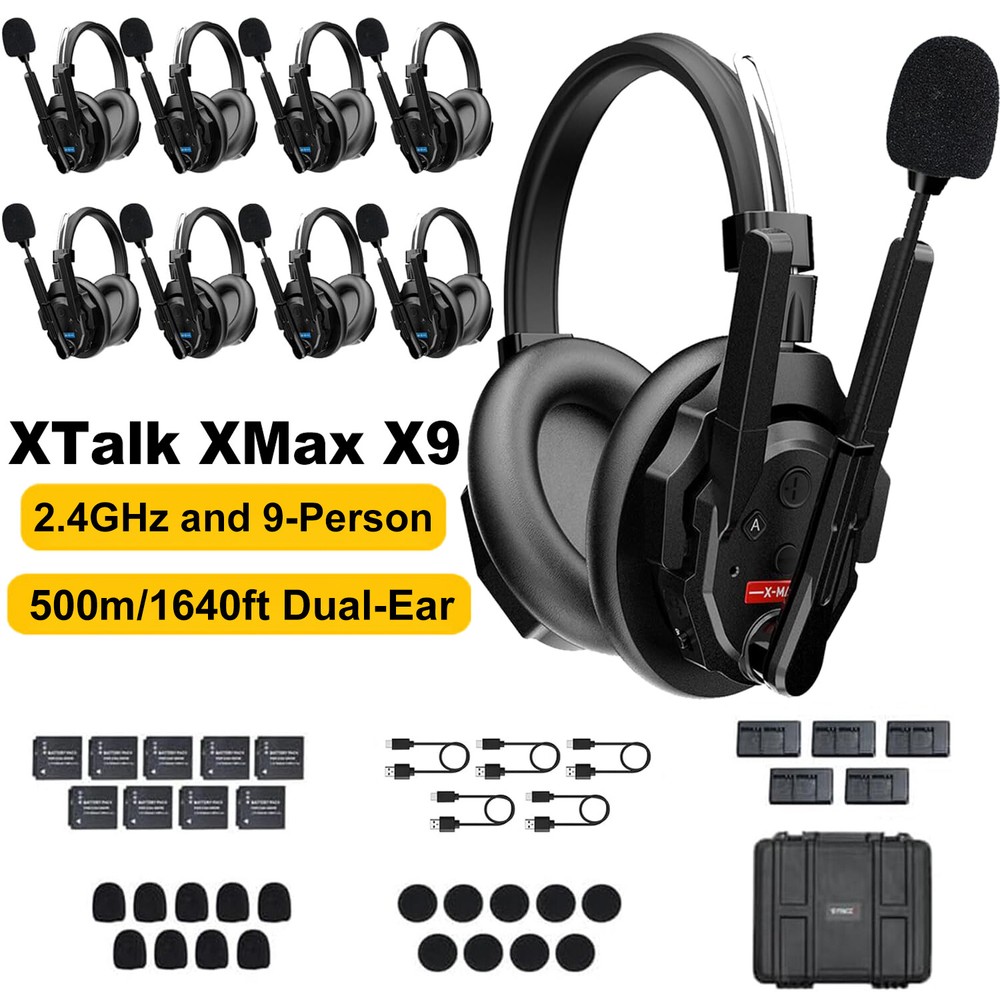 SYNCO XTalk XMax9 X9 Dual-Ear Wireless Intercom Headset System 2.4GHz 9-Person