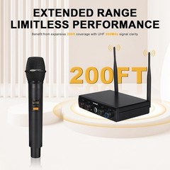 4-Channel Wireless Microphone System UHF Compact Cordless Mic Set 200 ft Dynamic
