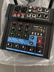 Aveek 200W Power Amplifier Audio Sound Mixer 4 Channel Wireless Microphone 3in1