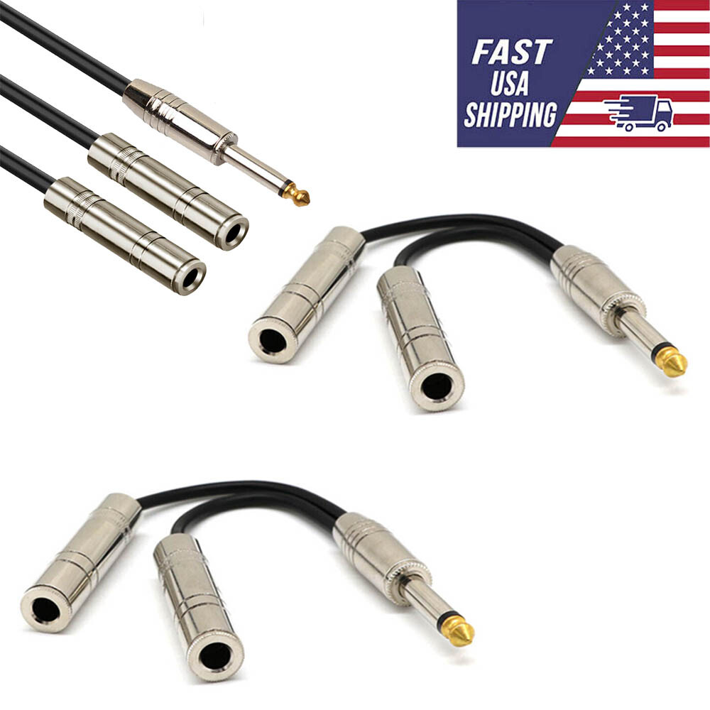 6.35mm 1/4″ TS Male Mono to Dual 1/4″ TS Female Mono Y Splitter Audio Cable 2Pcs