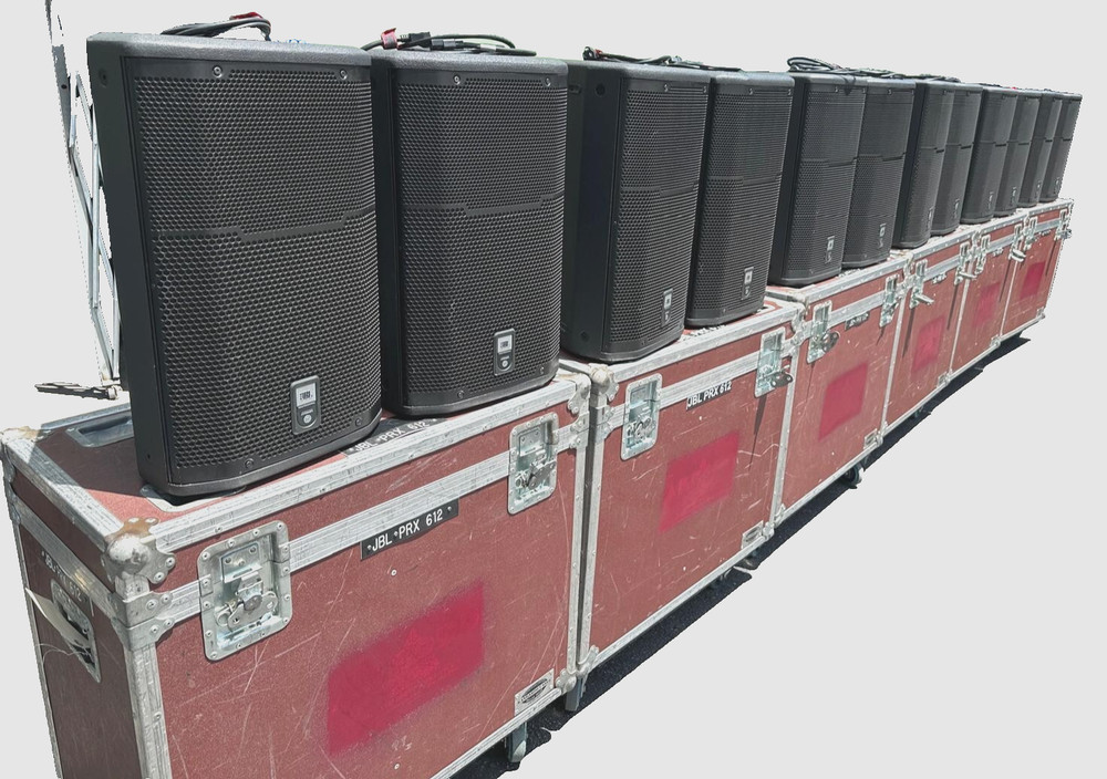 JBL PRX612M Powered Speakers in Wheeled Road Case (PAIR)THS