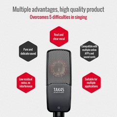 XLR Condenser Microphone with 34mm Large Gold Plated Diaphragm, Singing Conde…