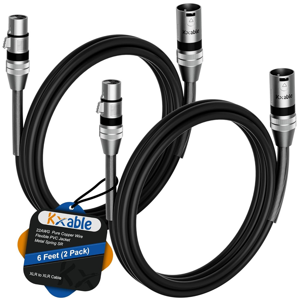 XLR to XLR Cable (6 Feet, 2 Pack) Multiple Premium Microphone Cables, Heavy Duty