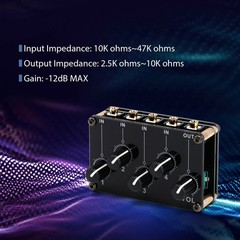 -12dB MAX Gain 4 Channel 3.5mm Stereo Audio Mixer Fit For home entertainment