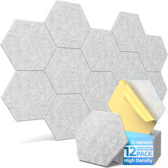 12 Pack Hexagon Acoustic Panels with Self-Adhesive, 12″ X 10″ X 0.4″ Sound