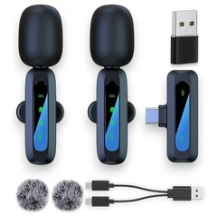 2-Pack Wireless Mini Microphone for iPhone 15,16,17, Lavalier Microphone