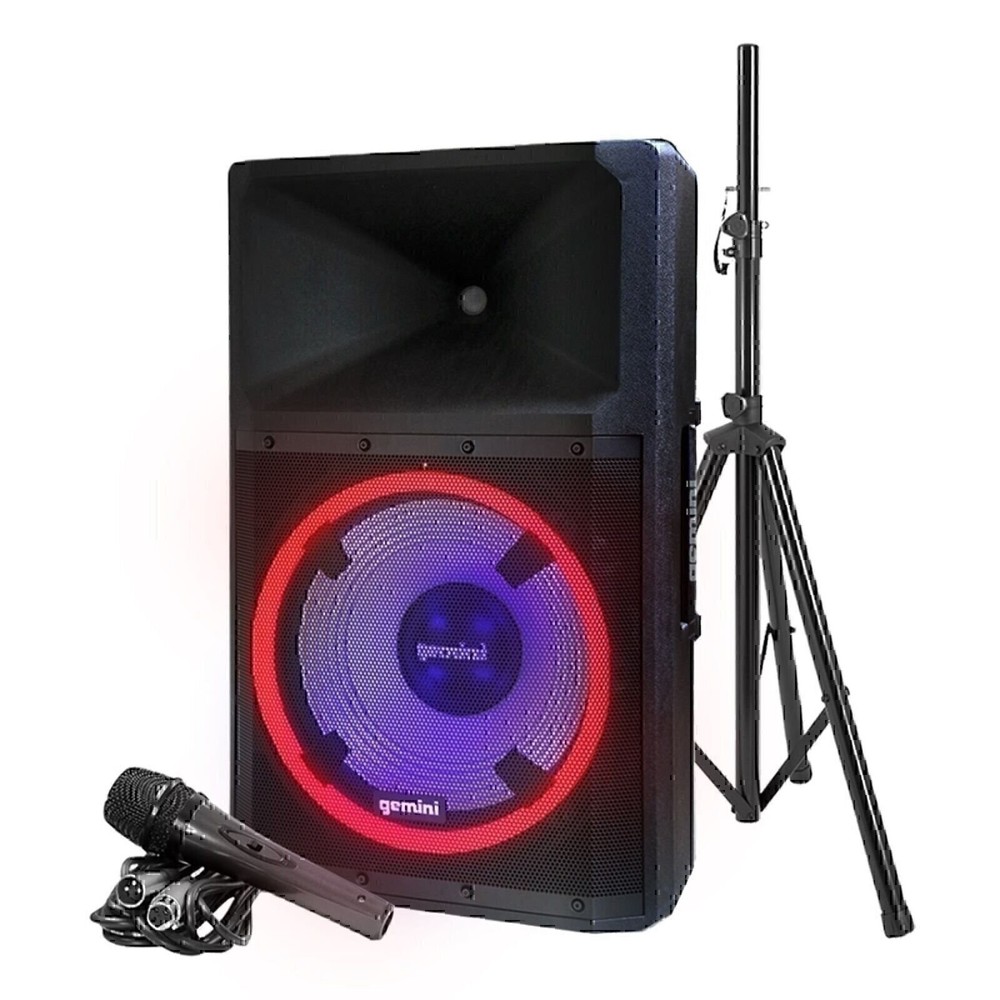 Gemini GSP-L2200PK Bluetooth 2200W 15″ LED Party Lights Speaker Mic Stand Set