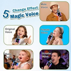 Wireless Bluetooth Karaoke Microphone for & Adults, Singing Mic with Disco Li…