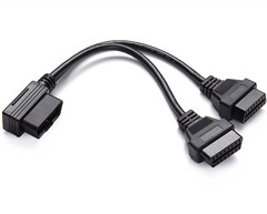 Right Angle OBD2 Splitter Y Cable, -B20 OBDII 1 Male Splitter to 2 B20 (1PACK)