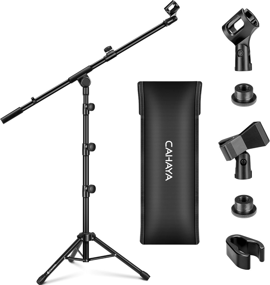 CAHAYA Mic Stand Floor Adjustable – Tripod Boom Arm Microphone Stand with Carryi