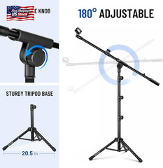 CAHAYA Mic Stand Floor Adjustable – Tripod Boom Arm Microphone Stand with Carryi