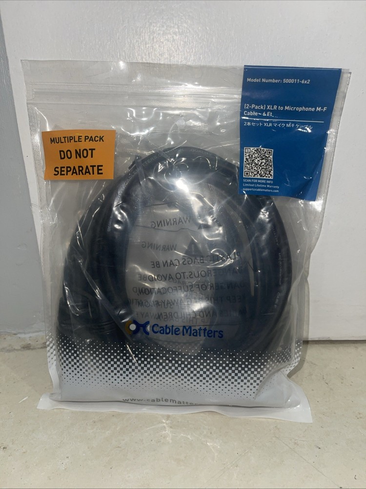 XLR To Microphone Cable M-f- 6ft, Pack of 2 – NEW