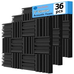 Thick Acoustic Foam Panels, 12 X 12 X 2 Inch 36 Pcs Broadband 36 pcs Black