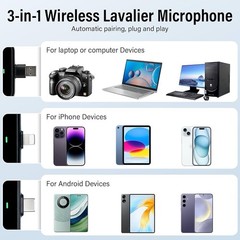 3 in 1 Wireless Lavalier Microphone for Android/Tablets/PC Intelligent Noise …