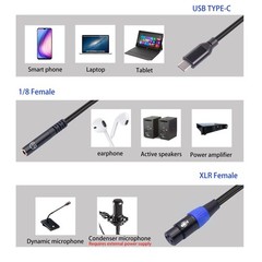 3.3 FT XLR To USB C Digital Interface Female Microphone Cable 3.5mm 1/8 Inch