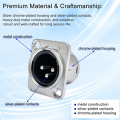 XLR 3Pin Female &Male Panel Mount Chassis Connector Nickel Plated Housing silver
