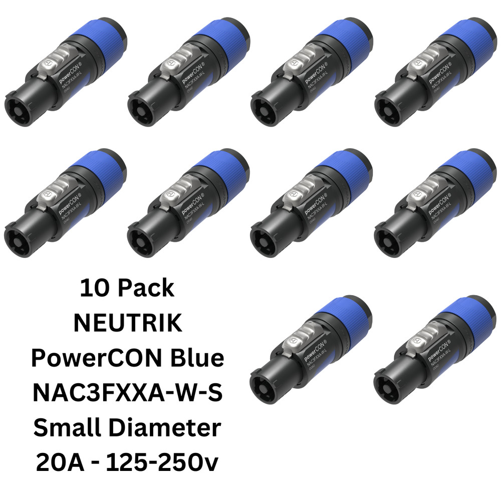 10x Pack NEUTRIK PowerCON NAC3FXXA-W-S Input 3 Conductor 6-12mm NAC3FCA Blue