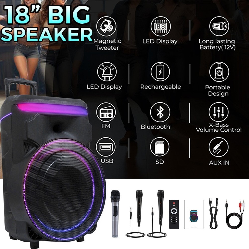 18in Pull Rod Outdoor Portable Bluetooth Party Speaker 18500W with LED Lights