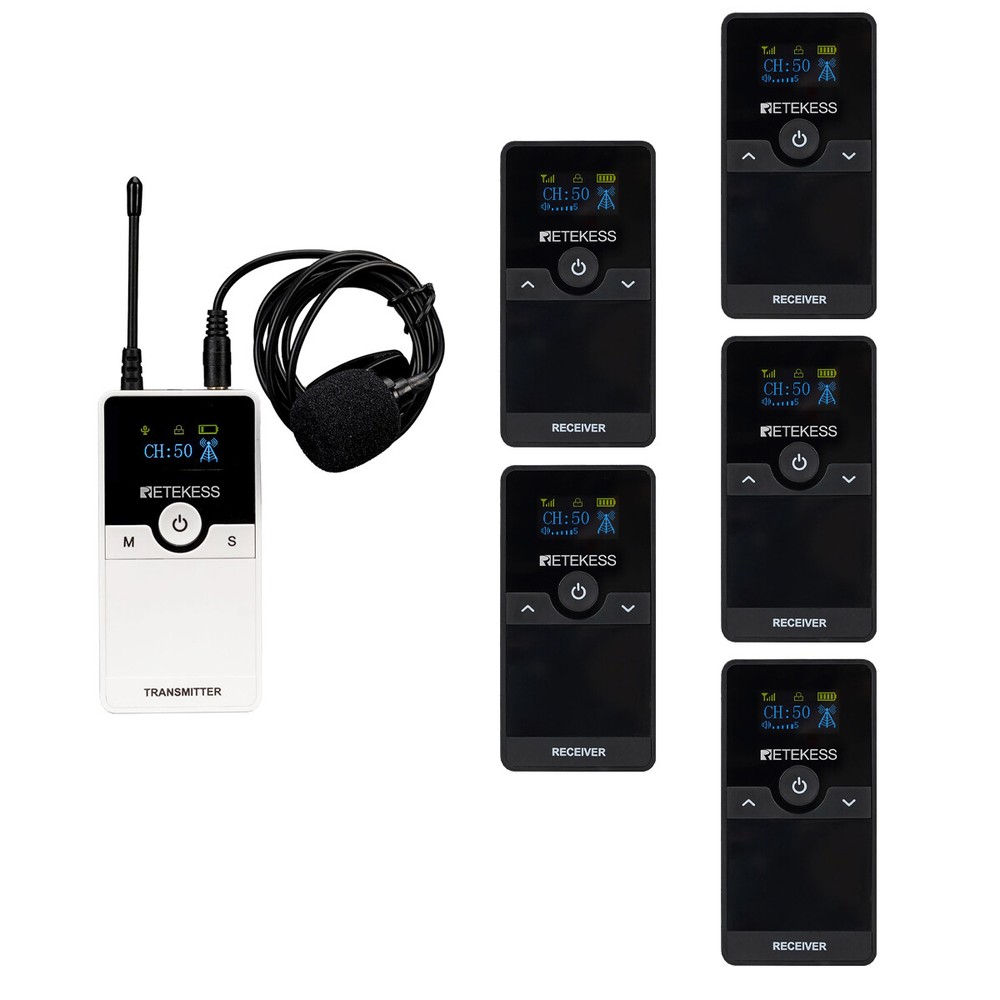 Retekess TT116 UHF Tour Guide System Mic Transmitter 5 Receivers Travel Church