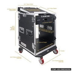 Sound Town 14U DJ RackCase w/11USlant Mixer Top Casters Locking Drawer STMR-14D3