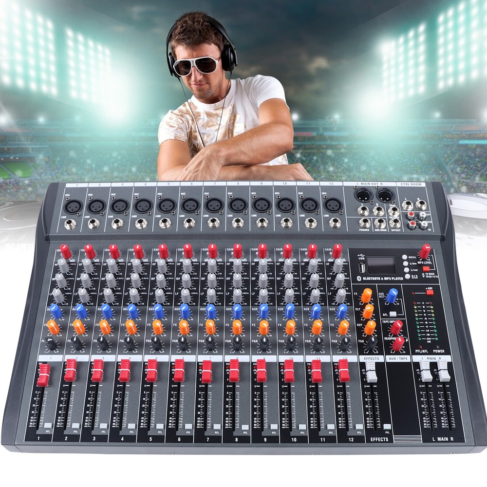 12 Channels USB Bluetooth Live Studio Audio Mixer KTV Sound Board Mixing Console