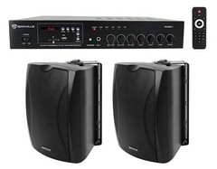 Rockville 60w 70v Commercial/Restaurant Amplifier+(2) Black 6.5″ Wall Speakers