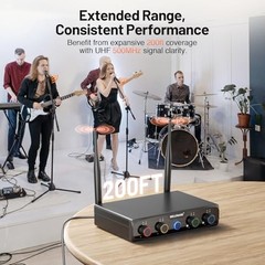4-Channel Wireless Microphone System, UHF Compact Cordless Mic 4 Handheld Mics