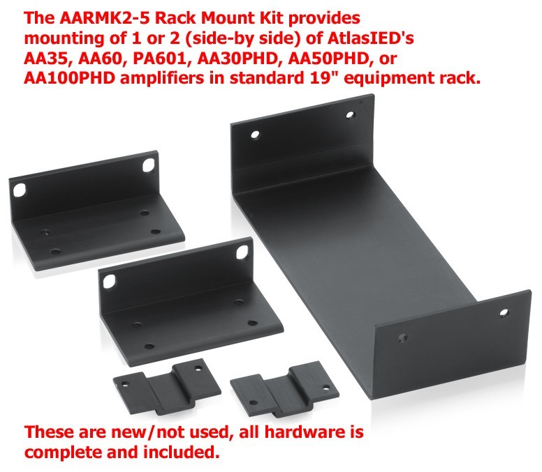 Rack Mount Kit for 1 or 2 AtlasIED Amplifiers in standard 19″ equipment rack.