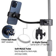 FPN Mic Stand Phone Holder, Flexible Mount with 7.9″ Clip Mount, Black