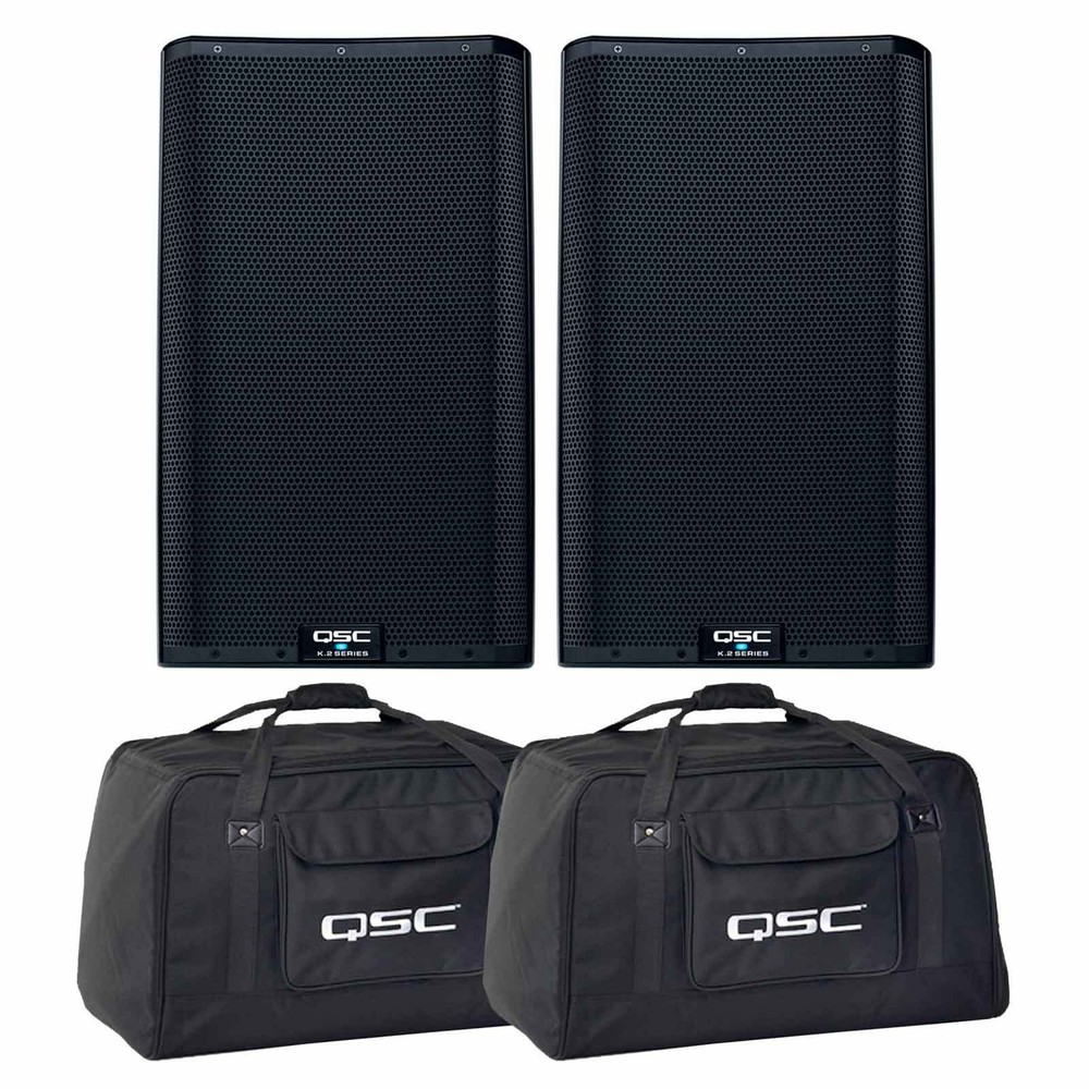 QSC K12.2 K2 Series 2Way 2000W 12″ Powered Active Speakers Pair w Totes K12