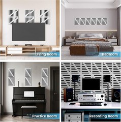 6-Pack Self-Adhesive Soundproof Acoustic Panels for Wall, 16 X 12 Inch Stripe De