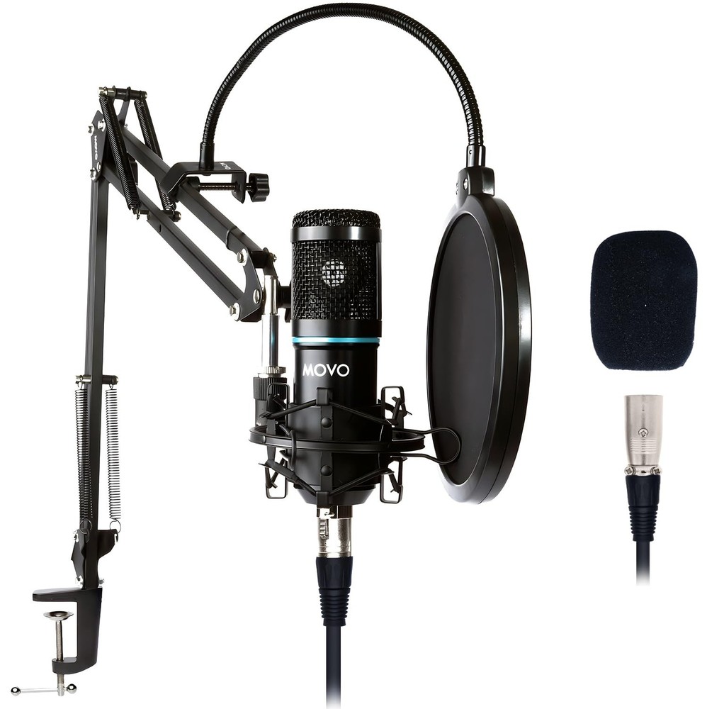 Movo PodPak Podcast Equipment Bundle with XLR Condenser Microphone, Articulating