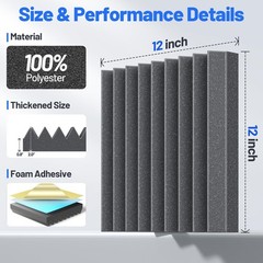 12 Pack Sound Proof Foam Panels For Walls 2”x12”x12” 2 Inch 12 Pack, Black